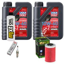 Kit d'inspection 2L 10W-60 + filtre à huile + 1x bougie d'allumage pour KTM SMC R ABS 690 ccm Année 2011