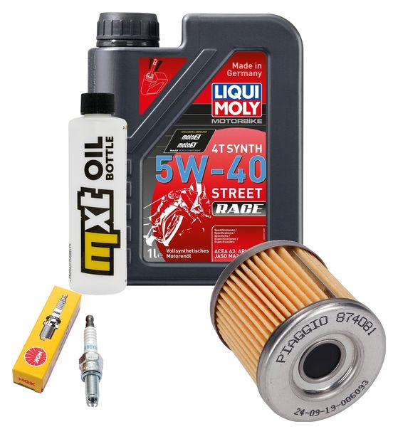 Inspektionspaket 1L 5W-40 + Ölfilter + 1x Zündkerze für Aprilia SX ABS 125 ccm Bj. 2020