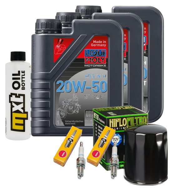 Inspektionspaket 3L 20W-50 + Ölfilter + 2x Zündkerze für Harley Davidson XLX Sportster 1203 Forty Eight 1200 ccm Bj. 2010 - 2011