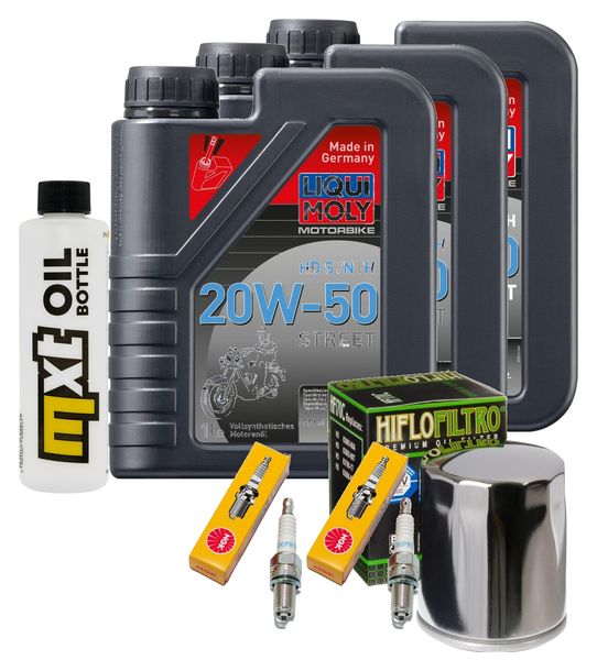 Inspektionspaket 3L 20W-50 + Ölfilter + 2x Zündkerze für Harley Davidson XLX Sportster 1203 Forty Eight 1200 ccm Bj. 2010 - 2011