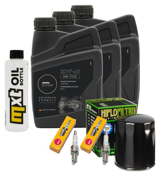 Inspektionspaket 3L 20W-50 + Ölfilter + 2x Zündkerze für Harley Davidson XLX Sportster 1203 Forty Eight 1200 ccm Bj. 2010 - 2011