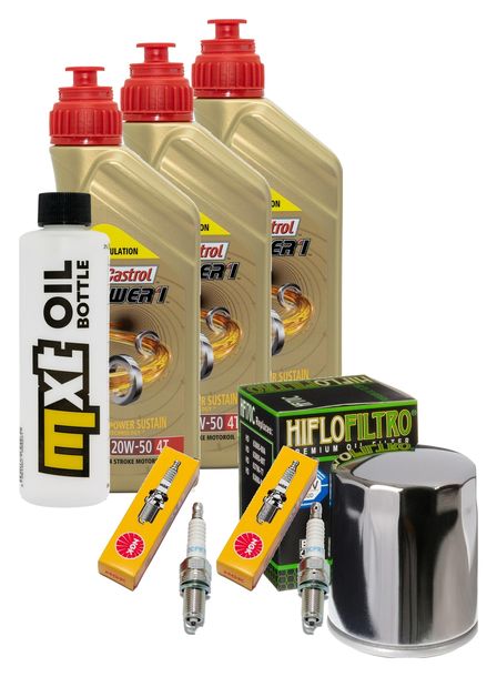 Inspektionspaket 3L 20W-50 + Ölfilter + 2x Zündkerze für Harley Davidson XLX Sportster 1203 Forty Eight 1200 ccm Bj. 2010 - 2011