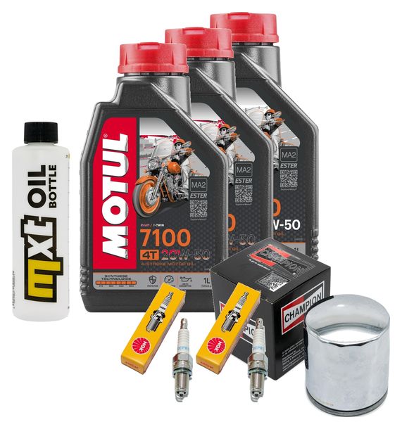 Inspektionspaket 3L 20W-50 + Ölfilter + 2x Zündkerze für Harley Davidson FXDF Dyna Fat Bob 1584 ccm Bj. 2008 - 2009