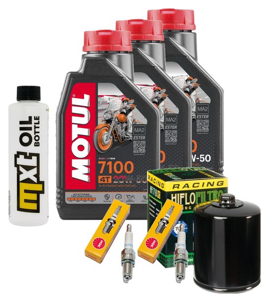 Inspektionspaket 3L 20W-50 + Ölfilter + 2x Zündkerze für Harley Davidson FXDF Dyna Fat Bob 1584 ccm Bj. 2008 - 2009