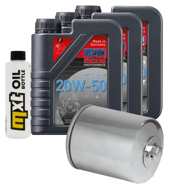 Inspektionspaket 3L 20W-50 + Ölfilter + 2x Zündkerze für Harley Davidson FXDF Dyna Fat Bob 1584 ccm Bj. 2008 - 2009