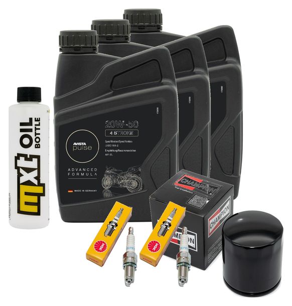 Inspektionspaket 3L 20W-50 + Ölfilter + 2x Zündkerze für Harley Davidson FXDF Dyna Fat Bob 1584 ccm Bj. 2008 - 2009