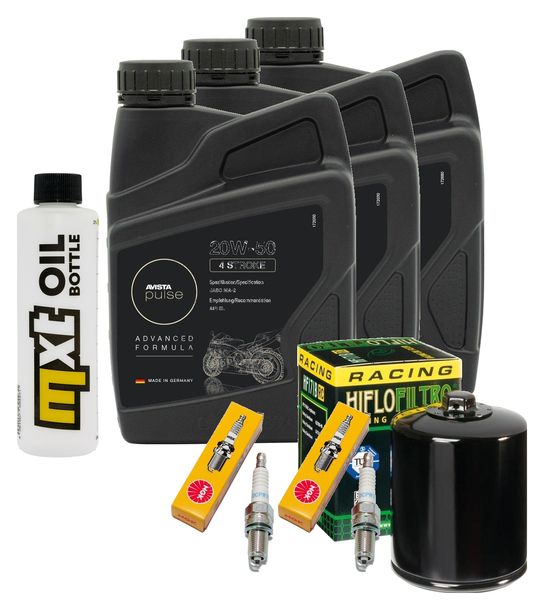 Inspektionspaket 3L 20W-50 + Ölfilter + 2x Zündkerze für Harley Davidson FXDF Dyna Fat Bob 1584 ccm Bj. 2008 - 2009