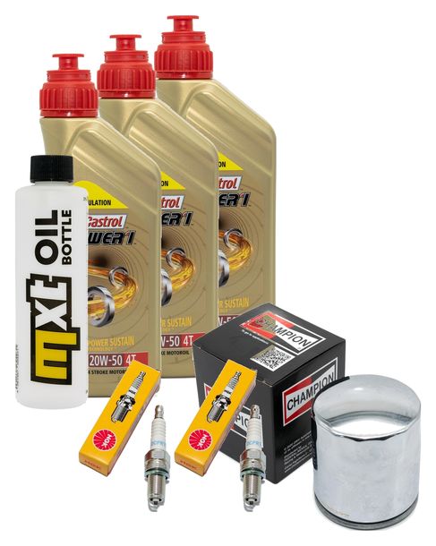 Inspektionspaket 3L 20W-50 + Ölfilter + 2x Zündkerze für Harley Davidson FXDF Dyna Fat Bob 1584 ccm Bj. 2008 - 2009