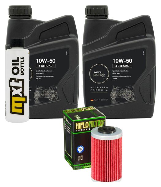 Inspektionspaket 2L 10W-50 + Ölfilter + 2x Zündkerze für Husqvarna Supermoto, KTM SMC R ABS 690 / 701 ccm Bj. 2021 - 2022
