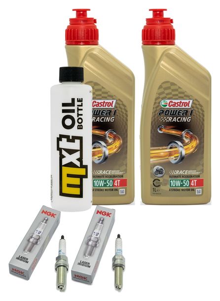 Inspektionspaket 2L 10W-50 + Ölfilter + 2x Zündkerze für Husqvarna Supermoto, KTM SMC R ABS 690 / 701 ccm Bj. 2021 - 2022