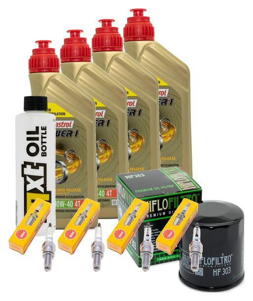 Inspektionspaket 4L 10W-40 + Ölfilter + 4x Zündkerze für Kawasaki ZX-6R 636 ccm Bj. 2020