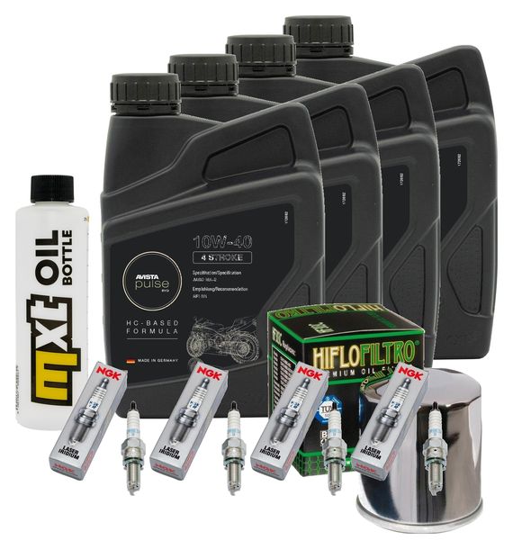 Inspektionspaket 4L 10W-40 + Ölfilter + 4x Zündkerze für Kawasaki Z 900 ccm Bj. 2020 - 2022