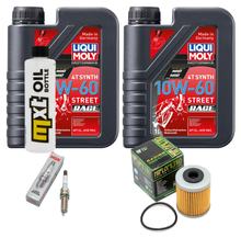 Pacchetto di ispezione 2L 10W-60 + filtro olio + 1x candela per KTM SMC R ABS 690 ccm Anno 2008 - 2010