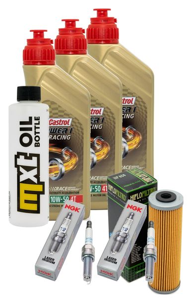 Inspektionspaket 3L 10W-50 + Ölfilter + 2x Zündkerze für KTM Duke R 890 ccm Bj. 2020 - 2021