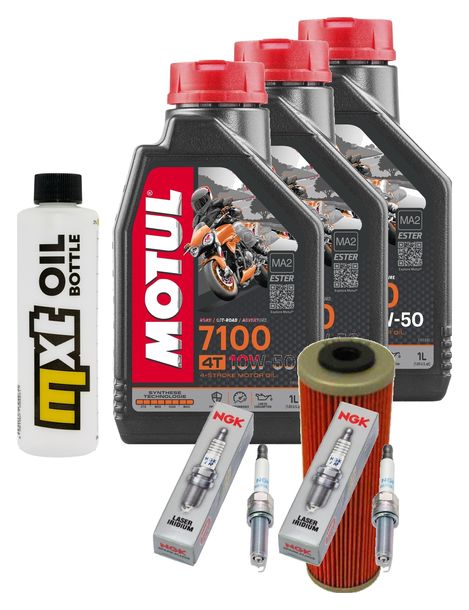 Inspektionspaket 3L 10W-50 + Ölfilter + 2x Zündkerze für KTM Duke R 890 ccm Bj. 2020 - 2021