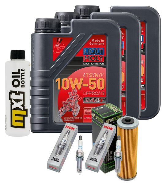 Inspektionspaket 3L 10W-50 + Ölfilter + 2x Zündkerze für KTM Duke R 890 ccm Bj. 2020 - 2021