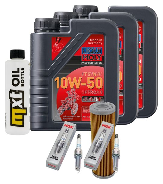 Inspektionspaket 3L 10W-50 + Ölfilter + 2x Zündkerze für KTM Duke R 890 ccm Bj. 2020 - 2021