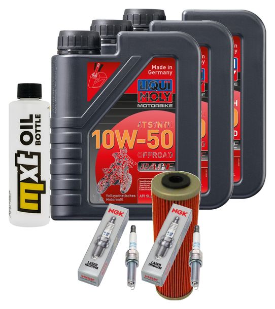 Inspektionspaket 3L 10W-50 + Ölfilter + 2x Zündkerze für KTM Duke R 890 ccm Bj. 2020 - 2021