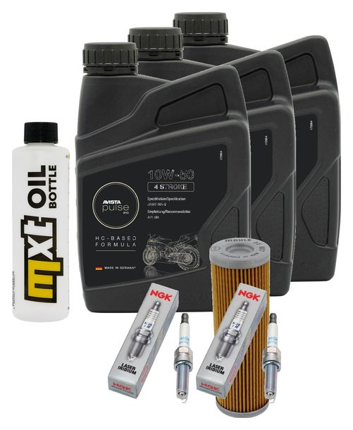 Inspektionspaket 3L 10W-50 + Ölfilter + 2x Zündkerze für KTM Duke R 890 ccm Bj. 2020 - 2021