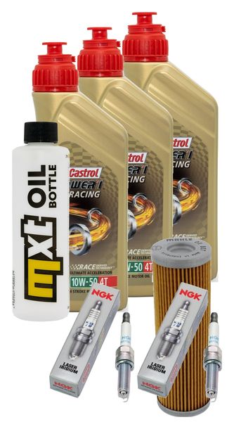 Inspektionspaket 3L 10W-50 + Ölfilter + 2x Zündkerze für KTM Duke R 890 ccm Bj. 2020 - 2021