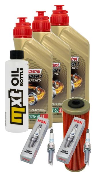 Inspektionspaket 3L 10W-50 + Ölfilter + 2x Zündkerze für KTM Duke R 890 ccm Bj. 2020 - 2021