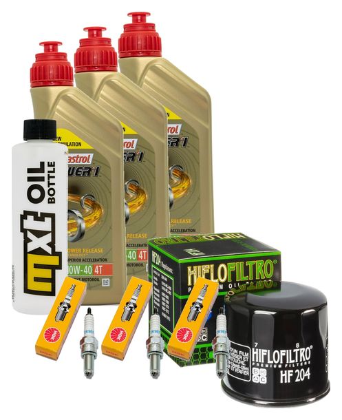Paquete de inspección 3L 10W-40 + filtro de aceite + 3 bujías para Triumph Trident ABS 660 ccm Año 2021