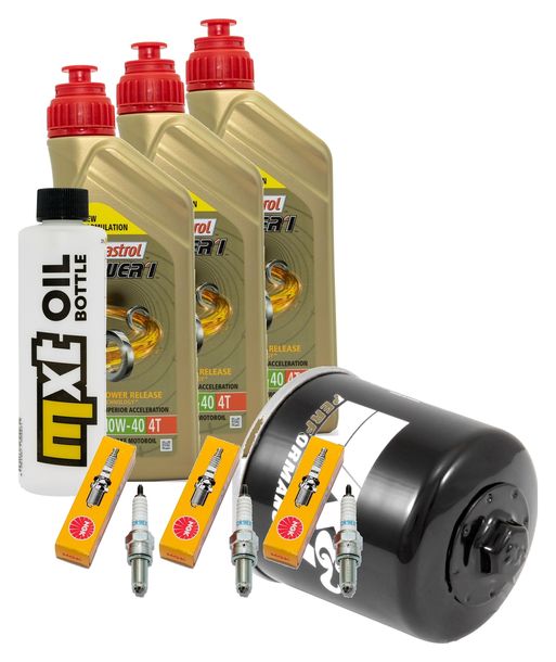Inspektionspaket 3L 10W-40 + Ölfilter + 3x Zündkerze für Triumph Trident ABS 660 ccm Bj. 2021
