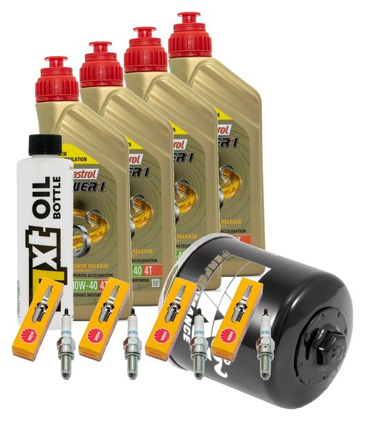 Kit d'inspection 4L 10W-40 + filtre à huile + 4x bougie pour Yamaha FZ1 Fazer N NA S SA 1000 ccm Année 2017