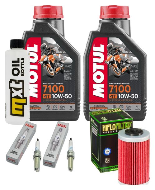 Inspektionspaket 2L 10W-50 + Ölfilter + 2x Zündkerze für Husqvarna Supermoto, KTM SMC R ABS 690 / 701 ccm Bj. 2022 - 2023