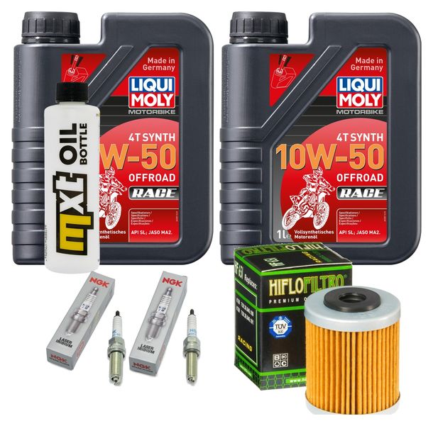 Inspektionspaket 2L 10W-50 + Ölfilter + 2x Zündkerze für Husqvarna Supermoto, KTM SMC R ABS 690 / 701 ccm Bj. 2022 - 2023