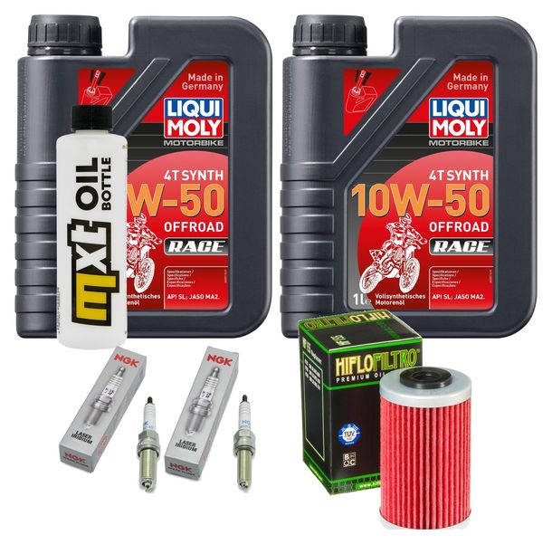 Inspektionspaket 2L 10W-50 + Ölfilter + 2x Zündkerze für Husqvarna Supermoto, KTM SMC R ABS 690 / 701 ccm Bj. 2022 - 2023