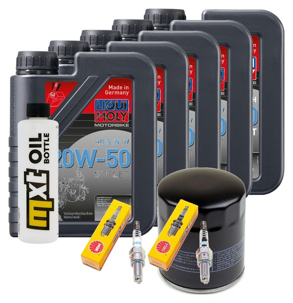 Inspektionspaket 5L 20W-50 + Ölfilter + 2x Zündkerze für Harley Davidson FLFBS 1868 Softail Fat Boy 1900 ccm Bj. 2021