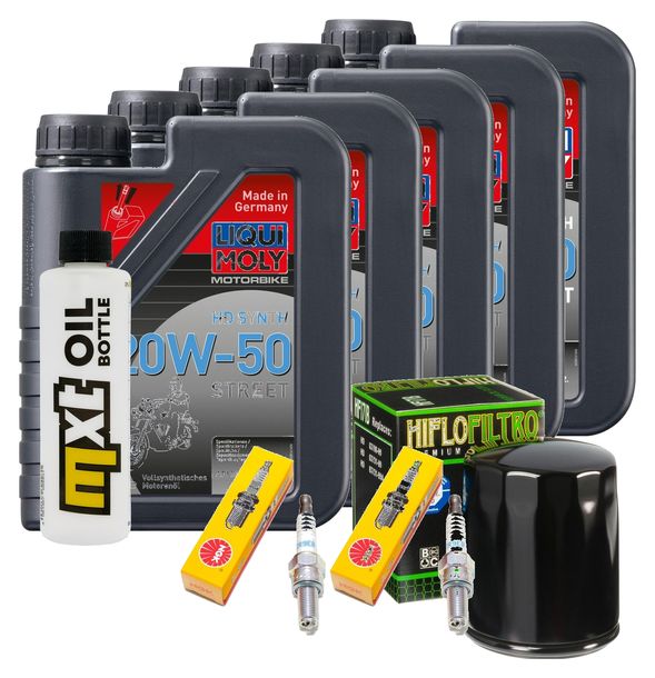 Inspektionspaket 5L 20W-50 + Ölfilter + 2x Zündkerze für Harley Davidson FLFBS 1868 Softail Fat Boy 1900 ccm Bj. 2022