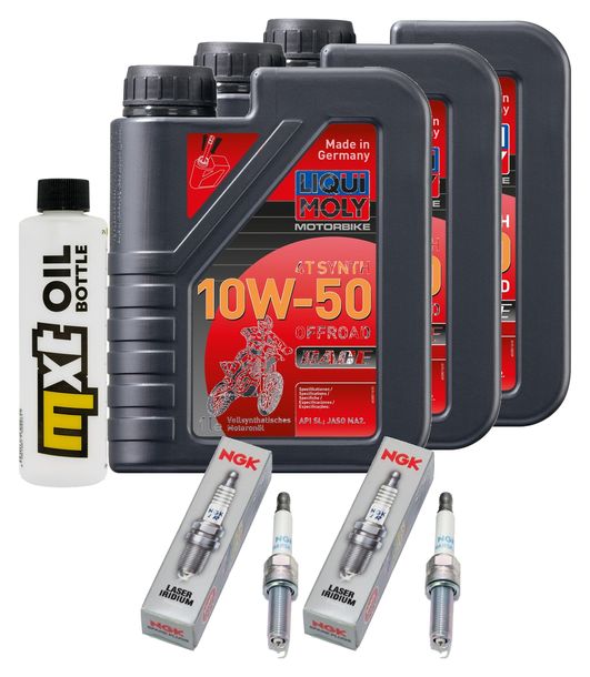 Inspektionspaket 3L 10W-50 + Ölfilter + 2x Zündkerze für KTM Duke R 890 ccm Bj. 2022 - 2023