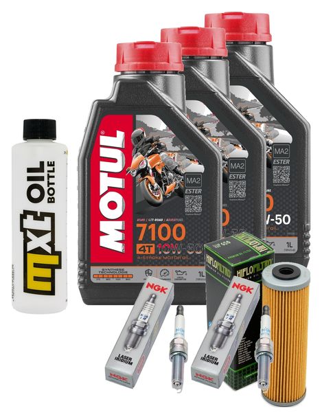 Inspektionspaket 3L 10W-50 + Ölfilter + 2x Zündkerze für KTM Duke R 890 ccm Bj. 2022 - 2023