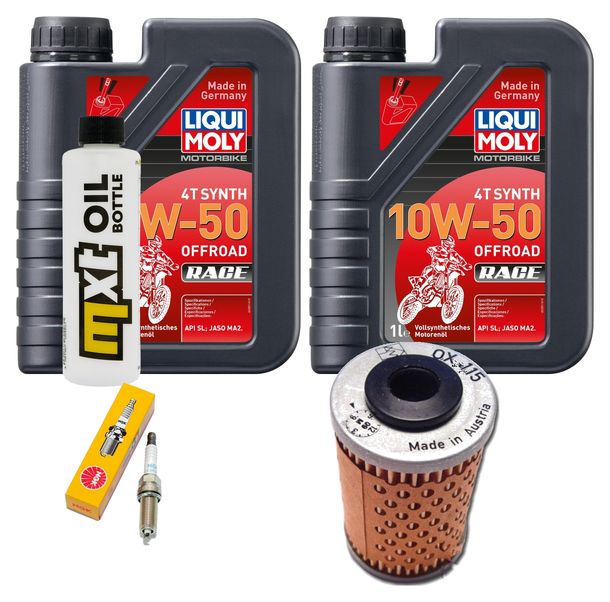 Inspektionspaket 2L 10W-50 + Ölfilter + 1x Zündkerze für KTM RC Duke 125 / 390 ccm Bj. 2023