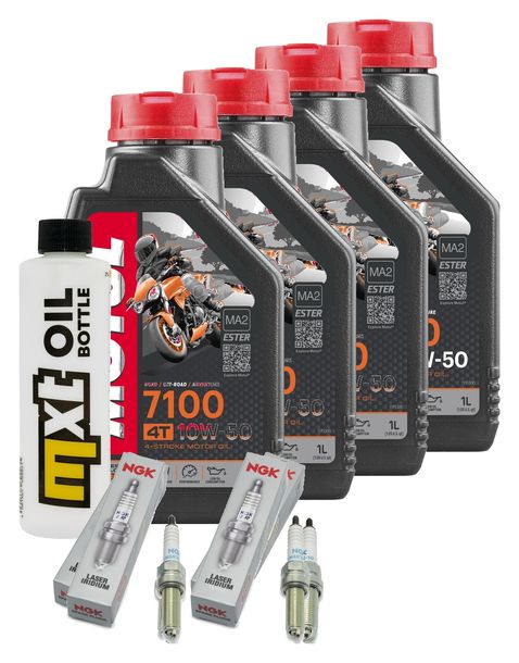 Inspektionspaket 4L 10W-50 + Ölfilter + 4x Zündkerze für KTM Super Duke R 1290 ccm Bj. 2023
