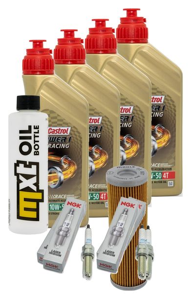Inspektionspaket 4L 10W-50 + Ölfilter + 4x Zündkerze für KTM Super Duke R 1290 ccm Bj. 2023