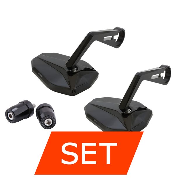 Rétroviseur de bout de guidon Jeu complet Highsider pro Victory Long + Bouchons de guidon M10 + Contrepoids de guidon M8 pour Kawasaki ER-6, Z 900, ZX-6R