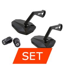 Stuurspiegel Complete set Highsider pro Victory Long + Afdekkappen M10 + Stuuruiteindgewichten M8 voor Kawasaki ER-6, Z 900, ZX-6R