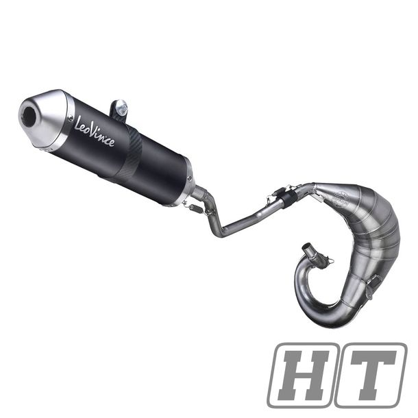 Occasion, système d'échappement LeoVince ligne complète X-FIGHT Black Edition, acier inoxydable noir, avec homologation pour Derbi DRD / Senda 50 / Gilera RCR / SMT 50
