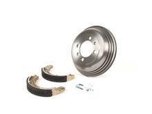 Tamburo freno posteriore BGM 8" con ganasce, 1 supporto in ghisa per Vespa Wideframe V1-15, V30-33, VU, VM, VN, VL, VB, VBA1T, VBB1T, VNB2T, VNB3T, VNA, ACMA, Hoffmann