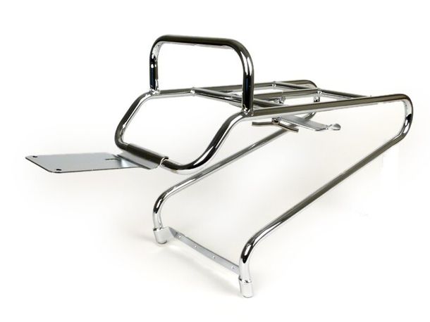 Support de roue de secours horizontal Moto Nostra chromé pour Vespa PX80, PX125, PX150, PX200
