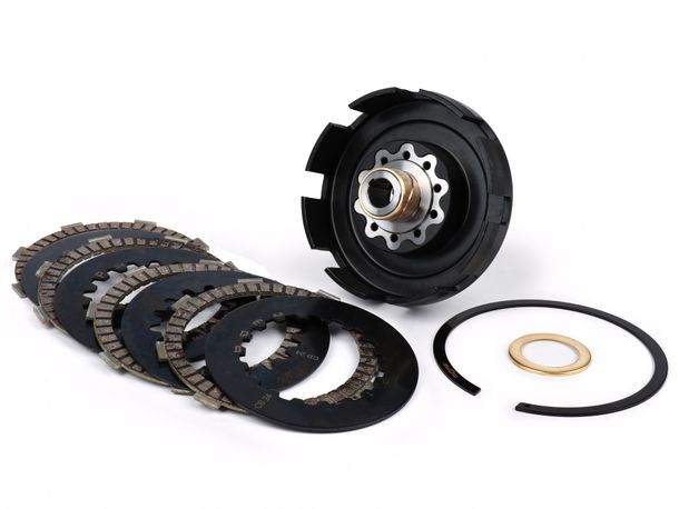 Set frizione BGM Superstrong CNC Ultralube, tipo COSA2/FL per Vespa PX senza pignone frizione, con guarnizioni frizione tipo BGM in alluminio