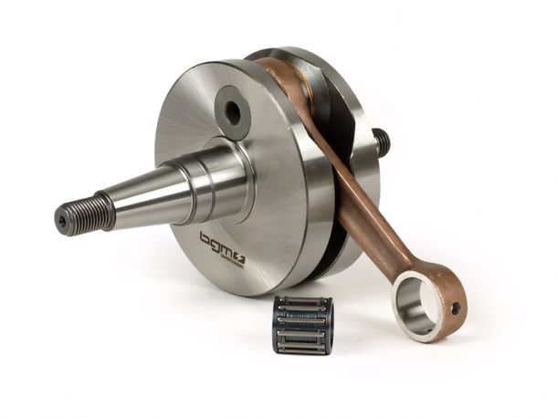 Cigüeñal cromado BGM Racing para entrada de diafragma de haz macizo, carrera de 51 mm, biela de 97 mm, cono de Ø 24 mm para Vespa PK125 XL2, PK125 ETS