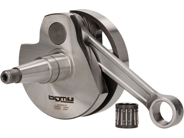 Vilebrequin BGM Touring course 60 mm, bielle 120 mm, axe de piston Ø 16 mm pour Vespa PX80-150, Cosa125, Cosa150, LML Star/Stella 125/150 2 temps