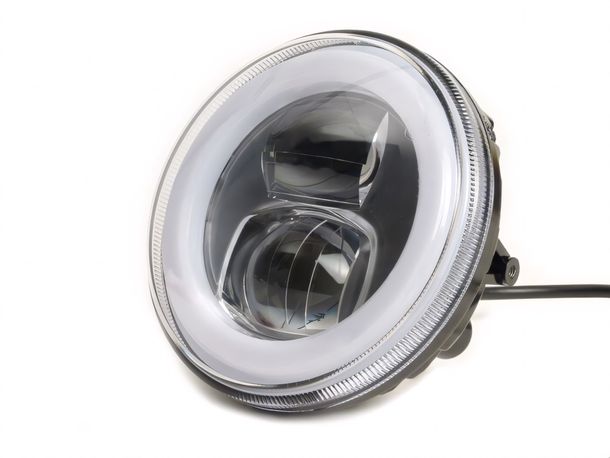 Faro anteriore Moto Nostra 12V LED HighPower Ø 120mm 12V DC con omologazione per Lambretta LI, TV (serie 1-3), Jet, Vespa SS50, SS90, PV125, ET3, Super, VNB, VBA, VBB, GS150, GS3, GS160, GS4 (VSB1T)