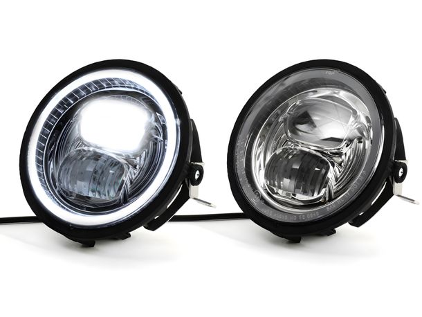 Moto Nostra LED HighPower headlight set including conversion frame and headlight bracket Ø 143 mm 5.3.4 inch 12V DC with approval for Vespa PX