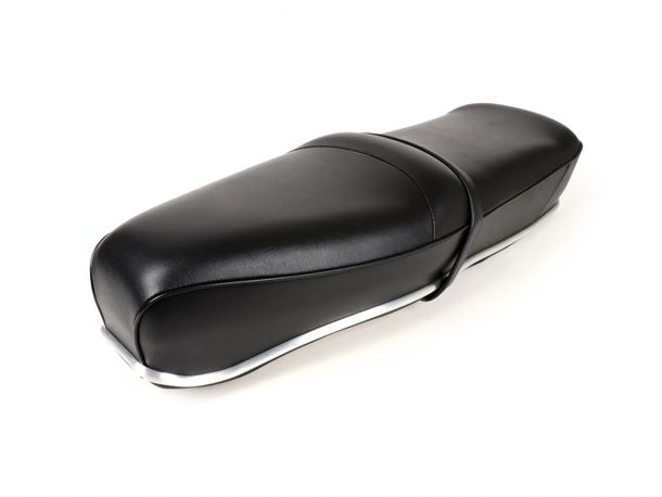 Sitzbank BGM Pegasus Aluminium Zierleiste und Schild, schwarz für Lambretta LI, LI S, SX, TV, DL, GP