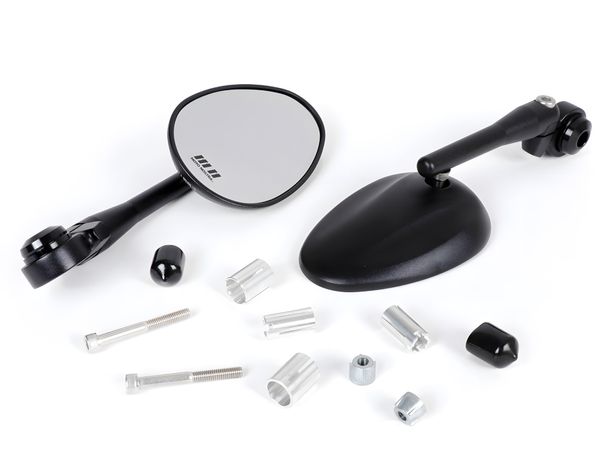 Mirror set Moto Nostra 1405 aluminum CNC oval handlebar ends, matt black